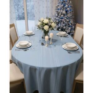 Vtg Blue Striped Retro Classic Kitchen Dining Decor Rectangle Tablecloth 81"x57"